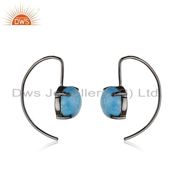 Manufacturer of Matrix Turquoise Gemstone Sterling Silver Black Rhodium Plated Earrings Supplier