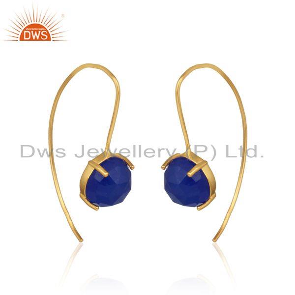 Designer handmade blue avanturine gold on silver 925 earrings