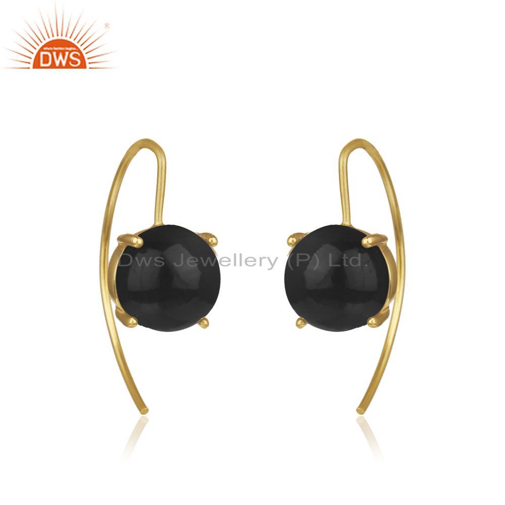 Wholesale Gold Plated 925 Silver Black Onyx Gemstone Earrings Manufacturers