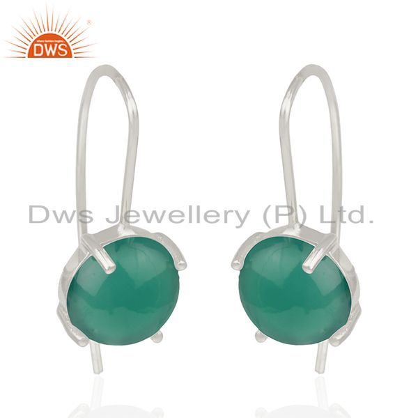 Exporter Green Onyx Gemstone Sterling Fine Silver Drop Earrings Manufacturer India