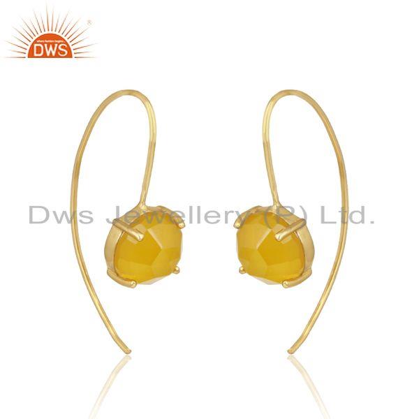 Designer handmade yellow chalcedony gold on silver 925 earrings