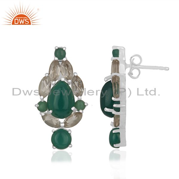 Exporter Solid 925 Silver Gold Plated Multi Gemstone Earrings Manufacturer