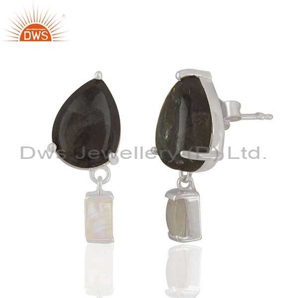 Exporter Natural Labradorite and Moonstone 925 Silver Drop Earrings Wholesale