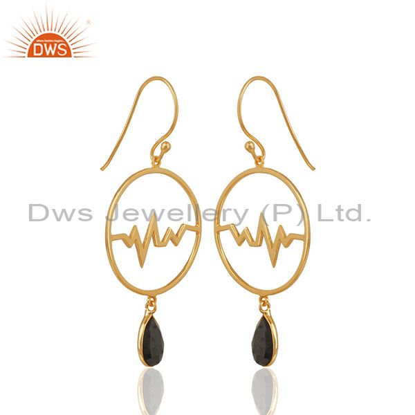 Exporter Hematite Studded Simple Heartbeat Gold Plated Designer Silver Earring