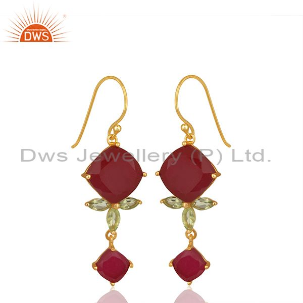 Exporter Peridot Gemstone 925 Silver Gold Plated Dangle Earrings Manufacturer