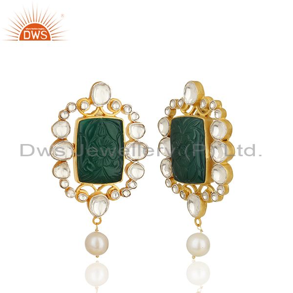 Exporter Hancraved Green Onyx Gemstone 925 Silver Drop Earrings Wholesale