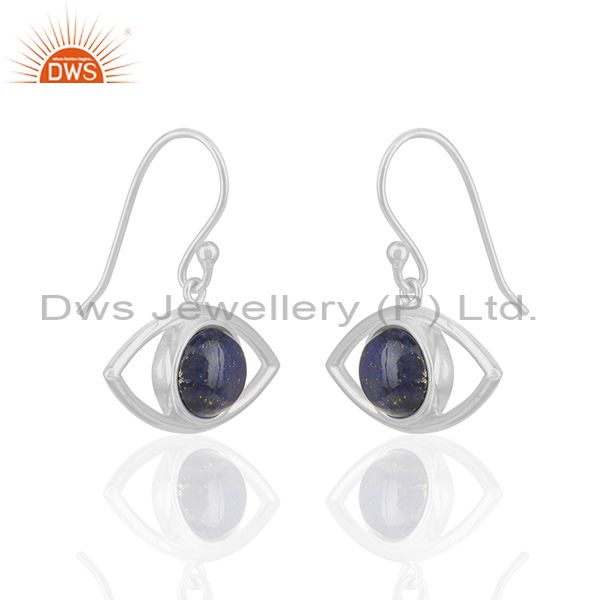 Exporter Solid Silver Evil Eye Design Natural Lapis Lazuli Gemstone Earrings