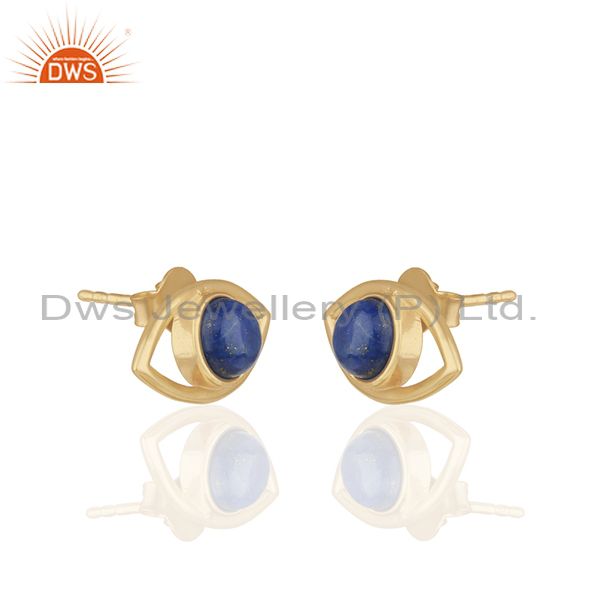 Exporter 925 Silver Gold Plated Lapis Lazuli Gemstone Eye Design Stud Earrings