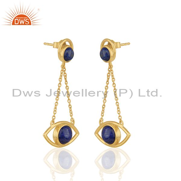 Exporter Gold Plated 925 Silver Gold Plated Chain Lapis Gemstone Earring