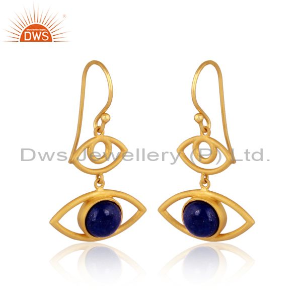 Exporter Natural Lapis Lazuli Gemstone 925 Silver Gold Plated Earring Wholesale