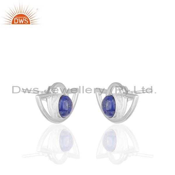 Exporter Genuine 925 Silver Eye Design Lapis Gemstone Stud Earrings Wholesale