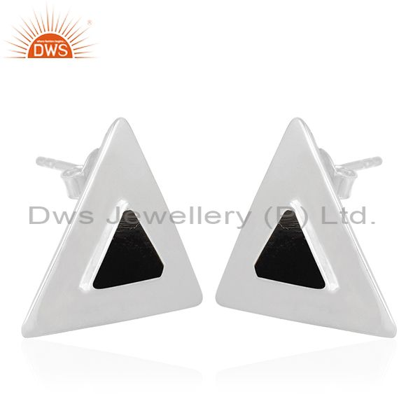 Exporter Black Onyx Gemstone Sterling Silver Triangle Stud Earring Jewelry Manufacturer