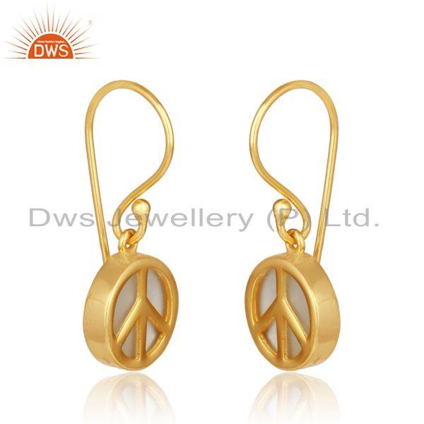 Gold on silver mother of pearl gemstone peace design earrings