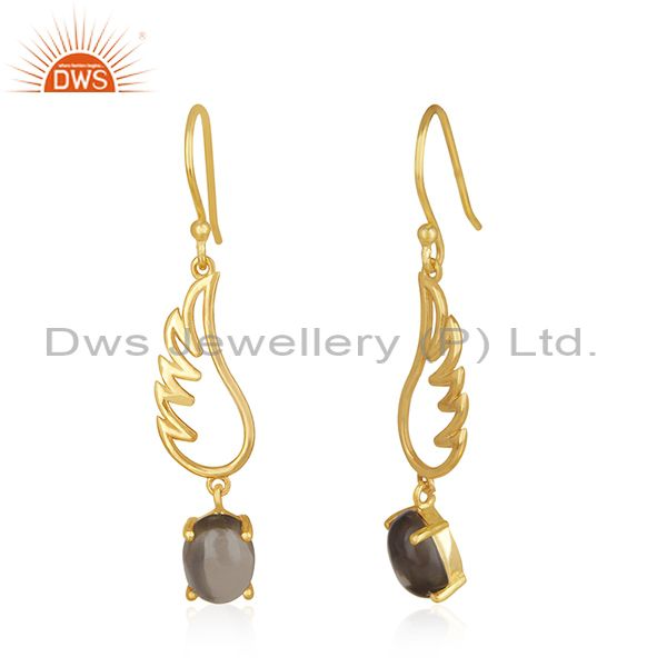 Exporter Angle Wing 925 Silver Gold Plated Smoky Quartz Earring Manufacturer