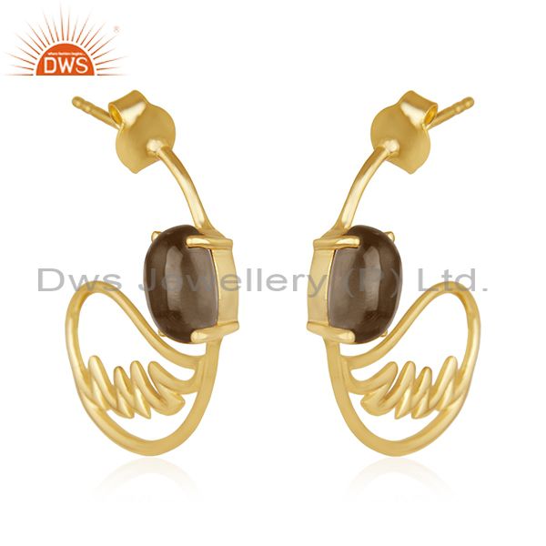 Exporter Angel Wing 925 Silver Gold Plated Smoky Quartz Earring Manufacturer from India