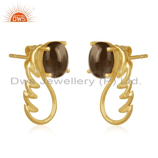 Exporter 18k Gold Plated 925 Silver Smoky Quartz Gemstone Angel Wing Earring Wholesale