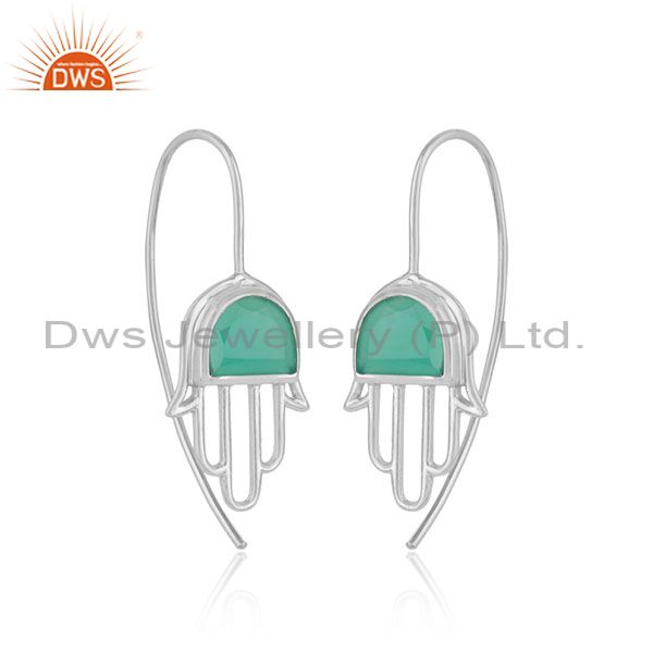Designer hamsa hand sterling silver earring with green onyx