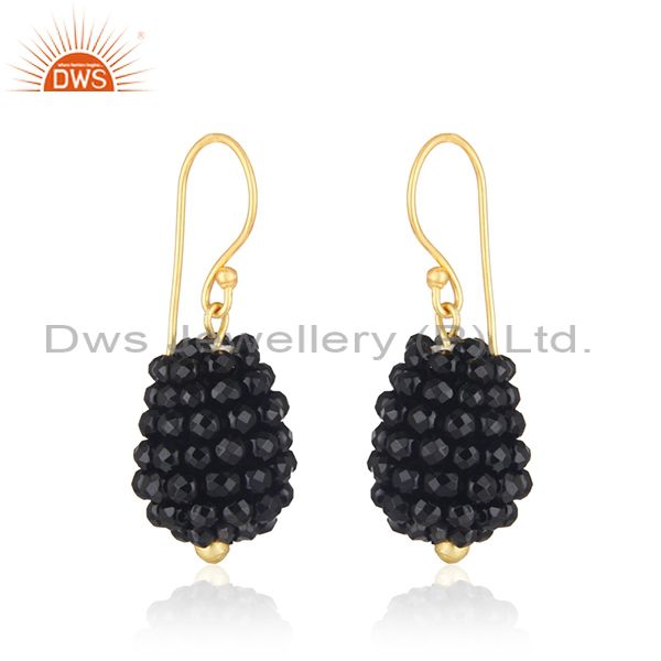 Exporter Black Onyx Beaded Gemstone Gold Plated Silver Earrings Jewelry