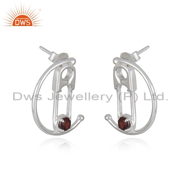 Exporter Customized Pin Design Fine Sterling Silver Garnet Gemstone Earrings Manufacturer