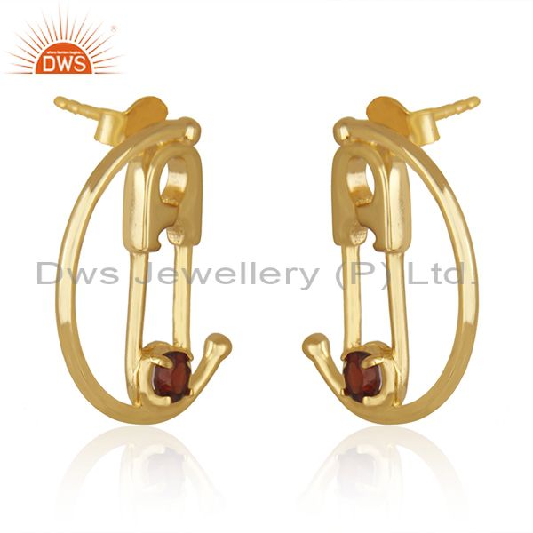 Exporter Garnet Gemstone Gold Plated 925 Silver Pin Design Customized Earring Supplier