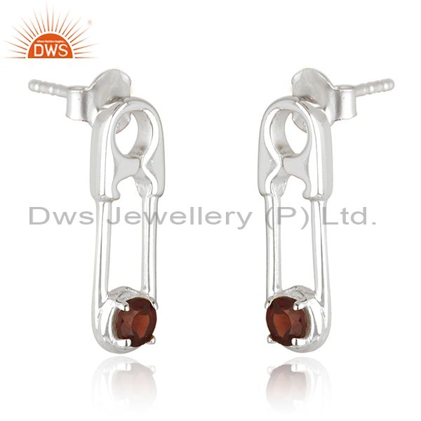 Exporter Natural Garnet Gemstone Fine Sterling Silver Pin Design Earrings Suppliers