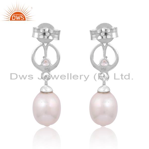 Handcrafted Silver Earrings with Pearl & Cubic Zirconia