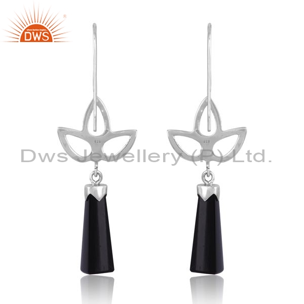 Sterling Silver White Drops With Black Onyx White Rhodium