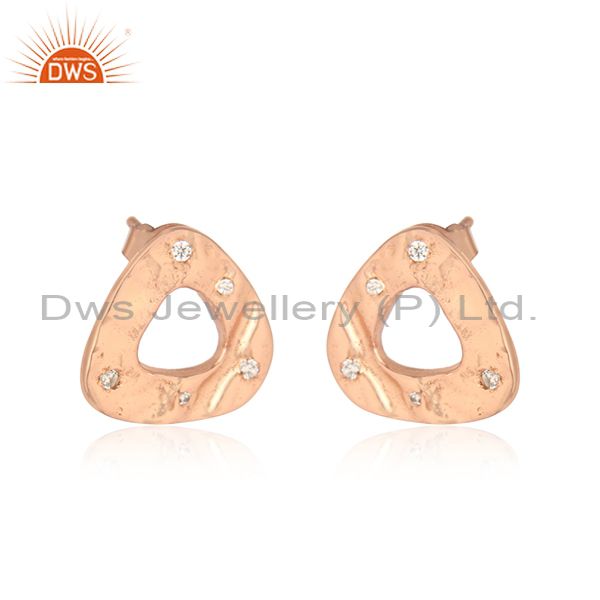 Exporter New Look Rose Gold Plated Silver CZ Gemstone Stud Earrings Jewelry