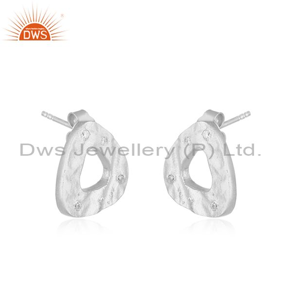 Exporter White Zircon Stone Handmade Fine Sterling Silver Stud Earring Supplier