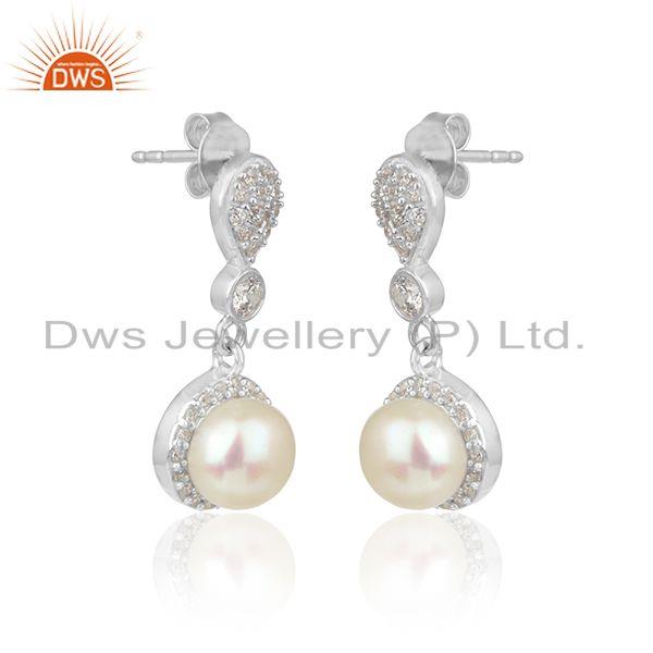 Zircon pearl gemstone designer silver womens earrings jewelry