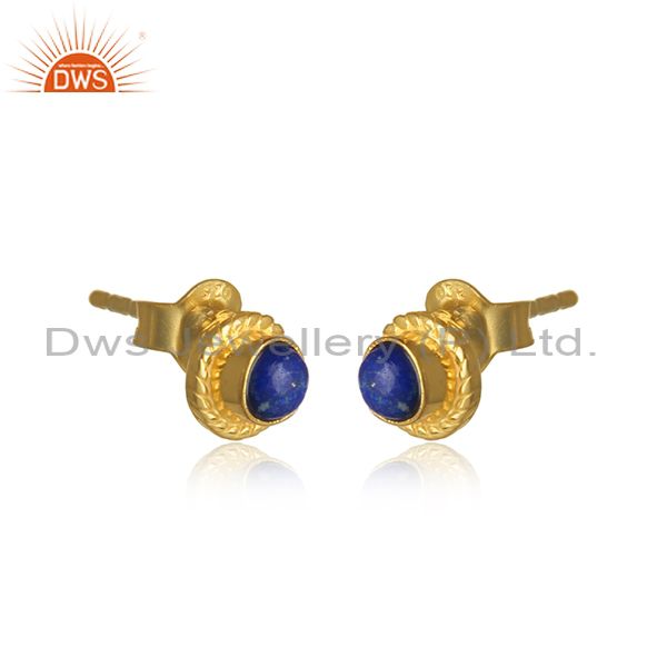 Lapis lazuli gemstone designer gold plated silver stud earrings