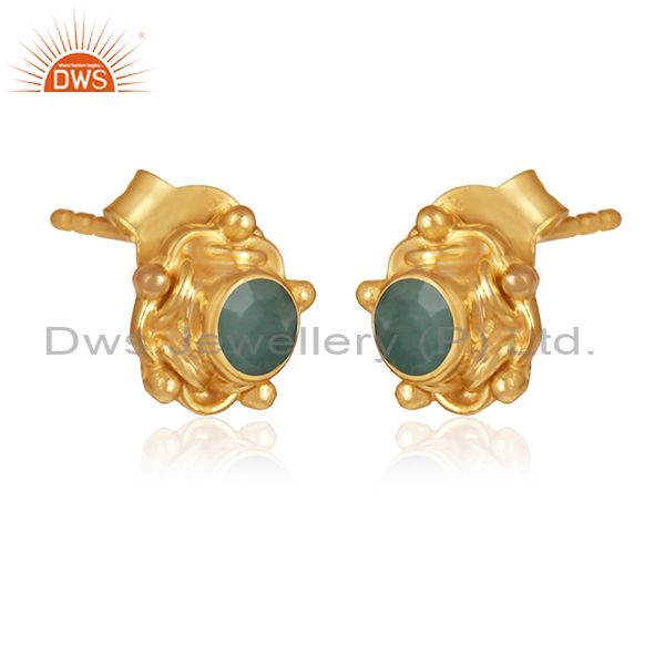 Natural emerald gemstone designer 18k gold plated silver earrings