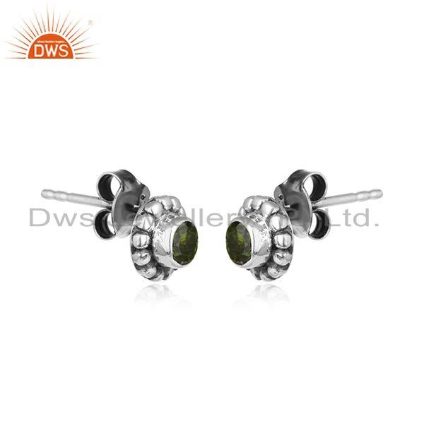 Chrome diopside gemstone antique oxidized silver stud earrings