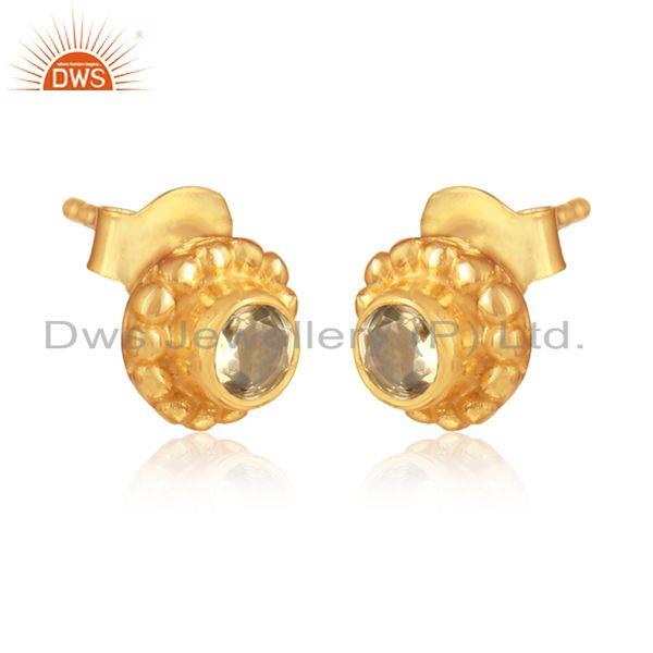 Gold over 925 silver flower design citrine gemstone stud earrings