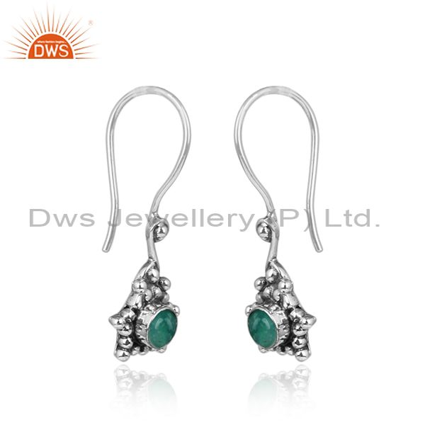 Amazonite gemstone oxidized designer silver hook earrings jewelry