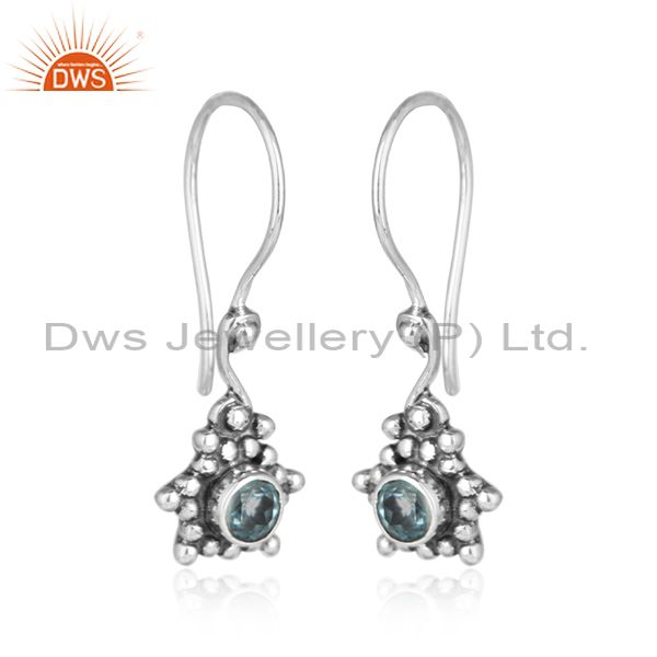 Blue topaz gemstone new sterling silver oxidized designer earring