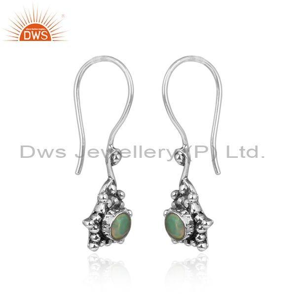 Ethiopian opal gemstone designer silver oxidized silver earrings