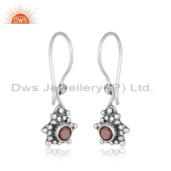 Natural garnet gemstone designer 925 silver oxidized earrings