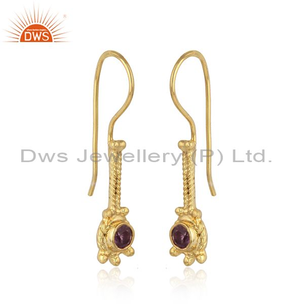 Wandering design gold plated 925 silver amethyst gemstone earrings