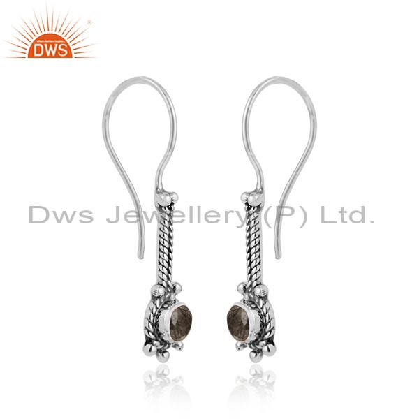 Black rutile gemstone designer 95 silver antique oxidied earrings