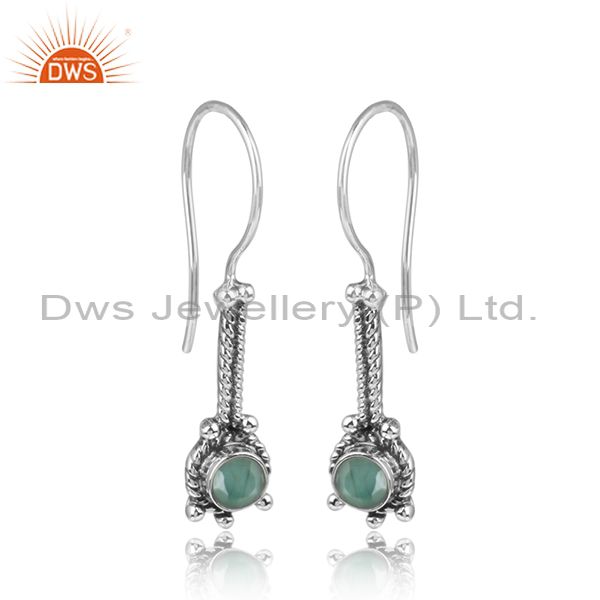 Emerald gemstone handmade 925 silver oxidized womens earrings