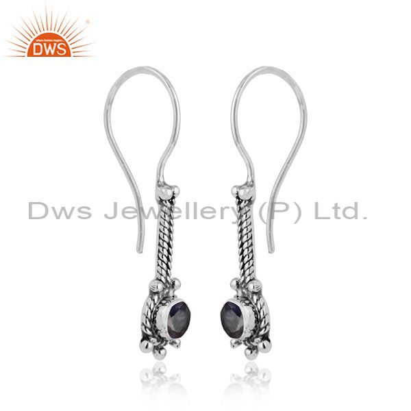 Natural iolite gemstone oxidized plated designer silver earrings