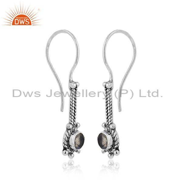 Labradorite gemstone womens designer oxidized silver earrings