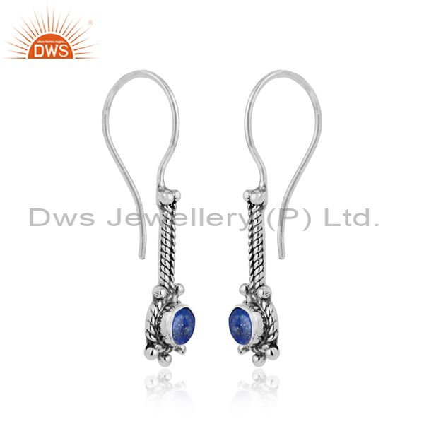 Lapis lazuli gemstone handmade designer womens silver earrings