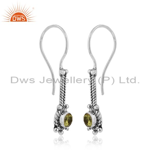 New natural peridot gemstone oxidized 925 silver womens earrings