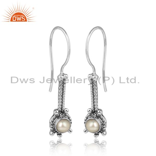 Natural pearl gemstone designer 925 silver antique oxidized earrings