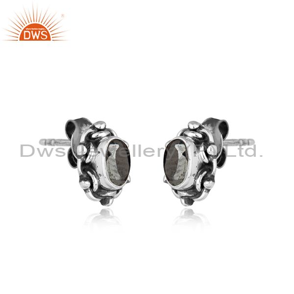 Hematite gemstone oxidized designer 925 silver womens earrings