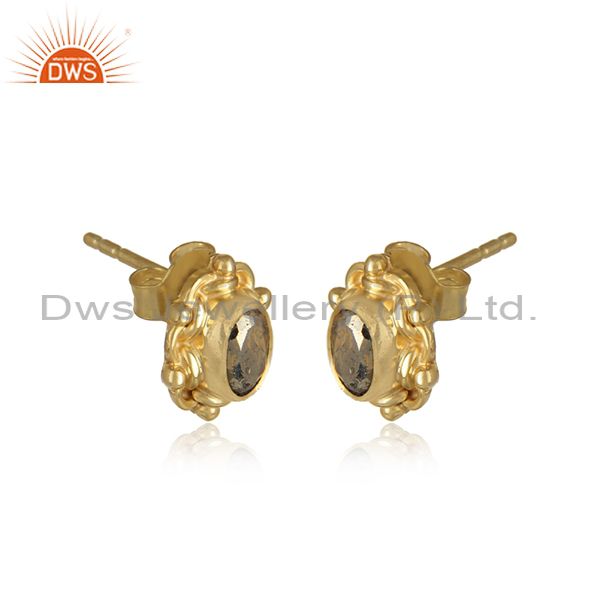 Ovel gold plated designer silver payrite gemstone stud earrings