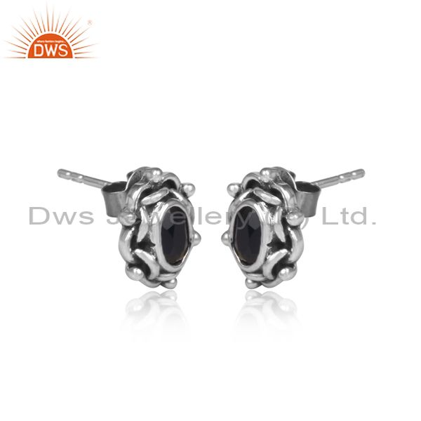 Oval Black Onyx Set Oxidized Silver Classic Boho Earrings