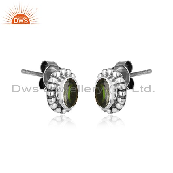 Chrome diopside gemstone handmade 925 silver oxidized stud earrings